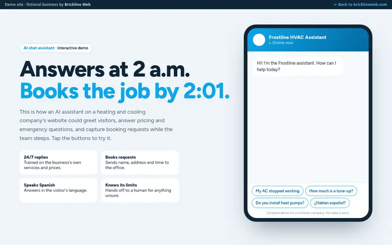 Preview of the ai-chat-frostline-hvac demo