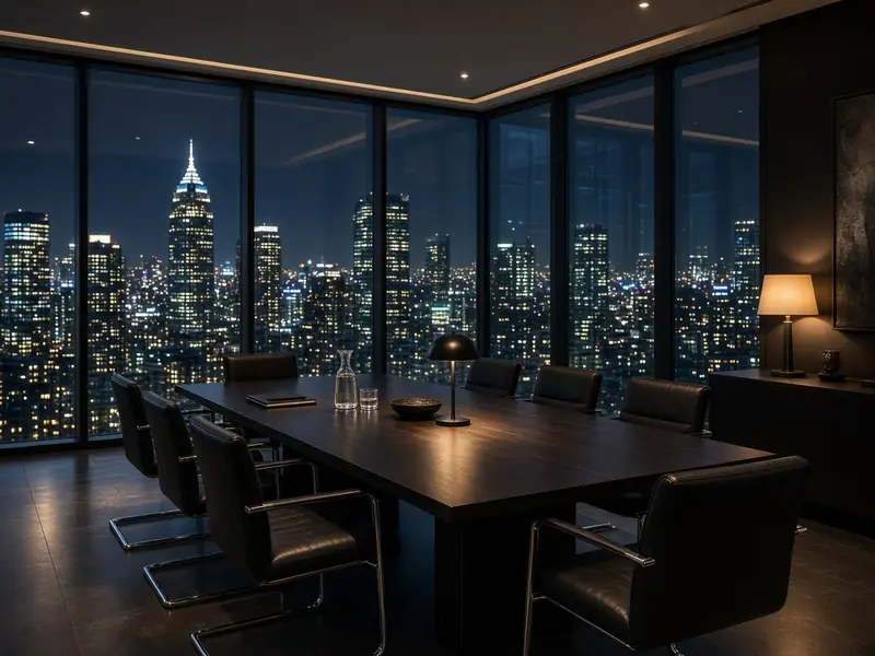 Law firm conference room at night (AI-generated image)