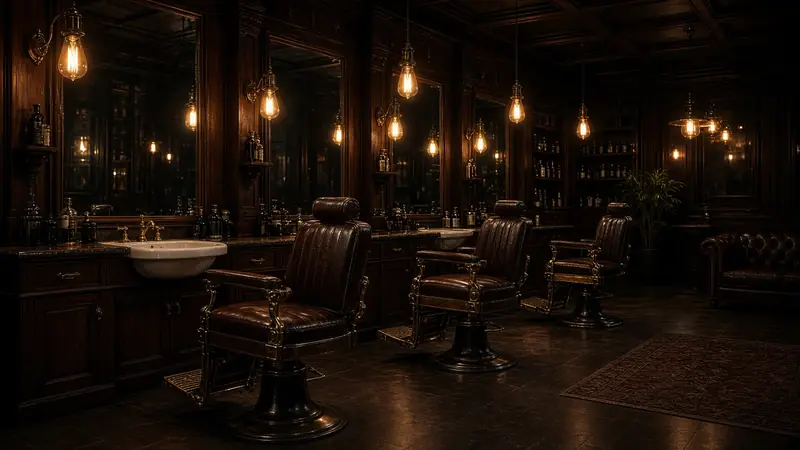 Vintage barbershop with leather chairs and Edison bulbs (AI-generated image)