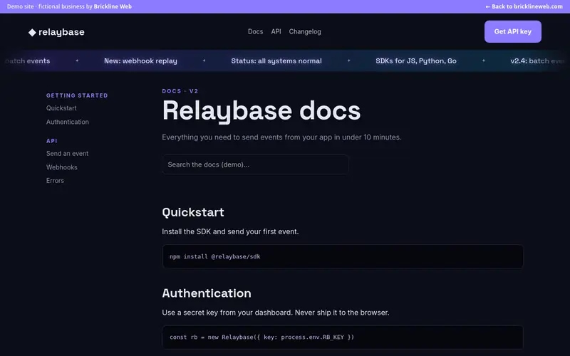 Preview of the saas-docs-relaybase demo